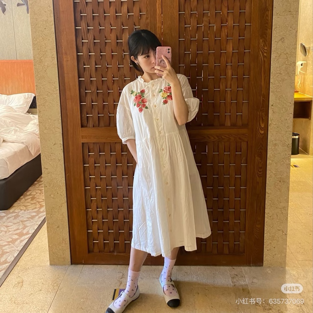 Strawberry Flower Embroidered Dress